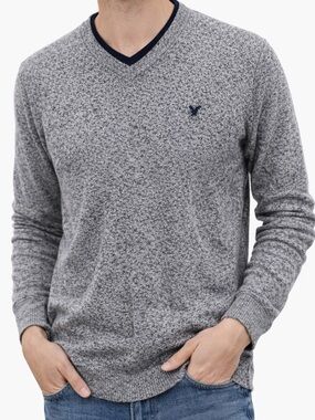 American Eagle Gray Marled V Neck Sweater Long Sleeve Men’s Size L
